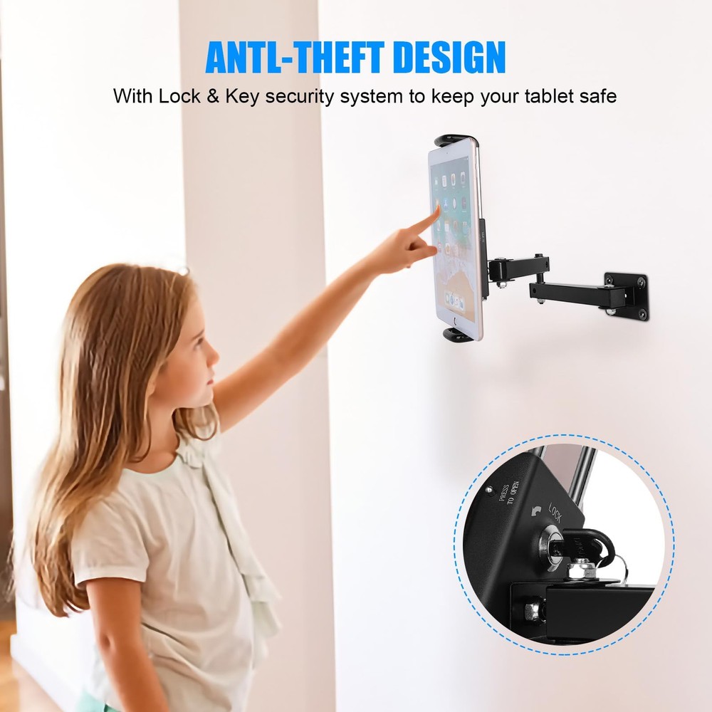 Tablet Wall Mount Bracket for 713 inch Tablets, AntiTheft Adjustable Stand Ho...