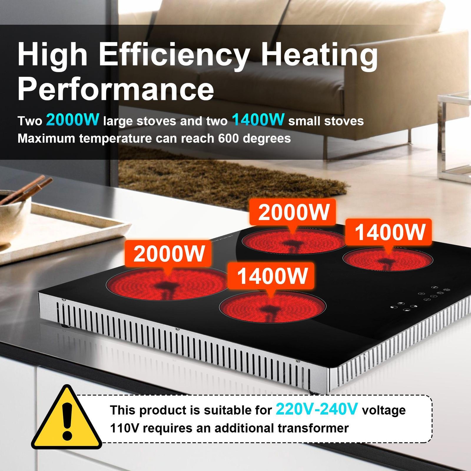 6800W Portable Induction Cooktop Countertop Four Cooker Burner Stove Hot Plate--