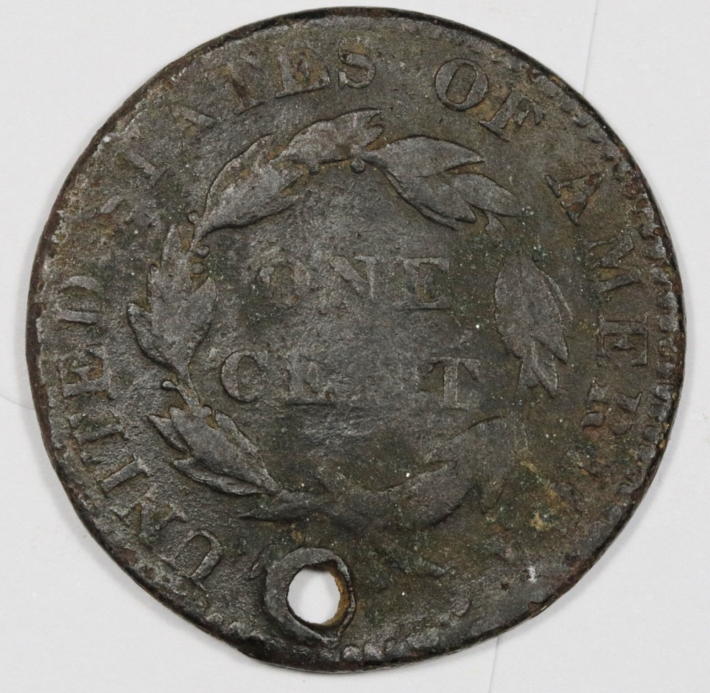 1822 Large Cent. Holed. 205687