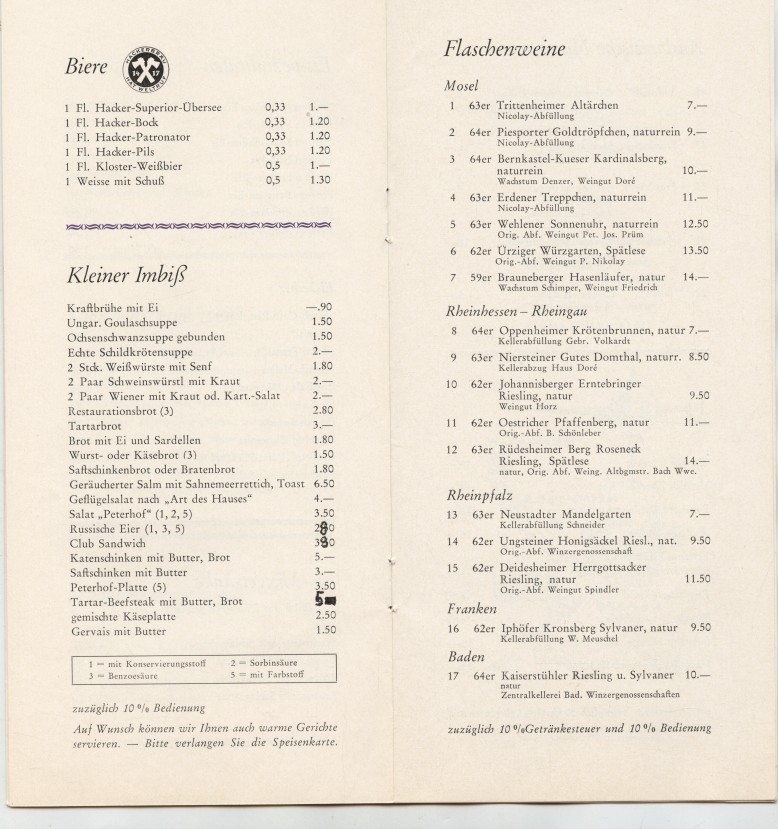 Peterhof Hoch Cafe Menu Munich Germany