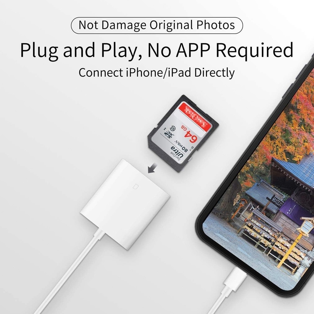 Apple Mfi Certified Lightning to SD Card Camera Reader for Iphone Ipad, Memory