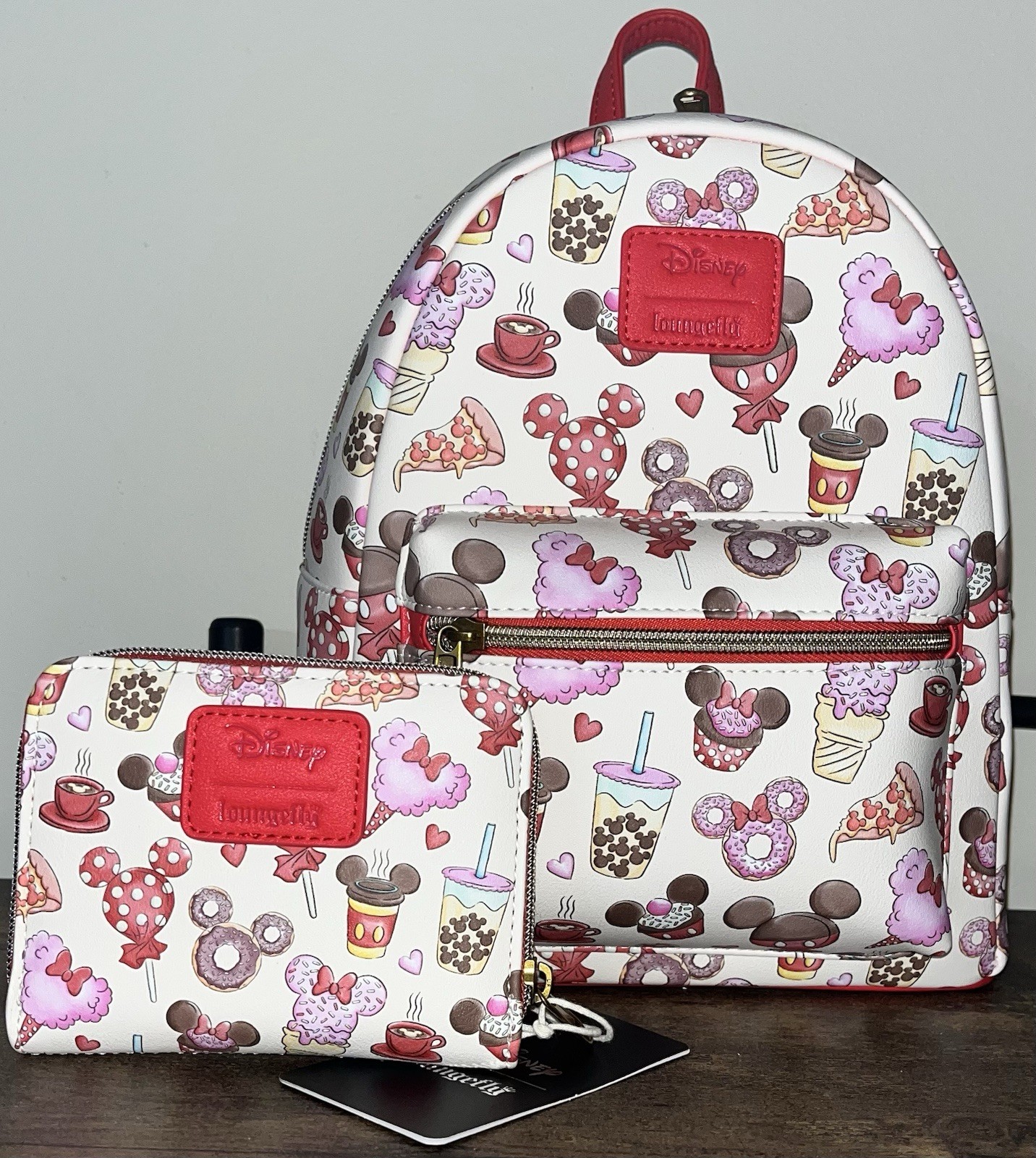 NWT Loungefly Mickey & Minnie Mouse Treats Backpack and Mini Zipper Wallet Set