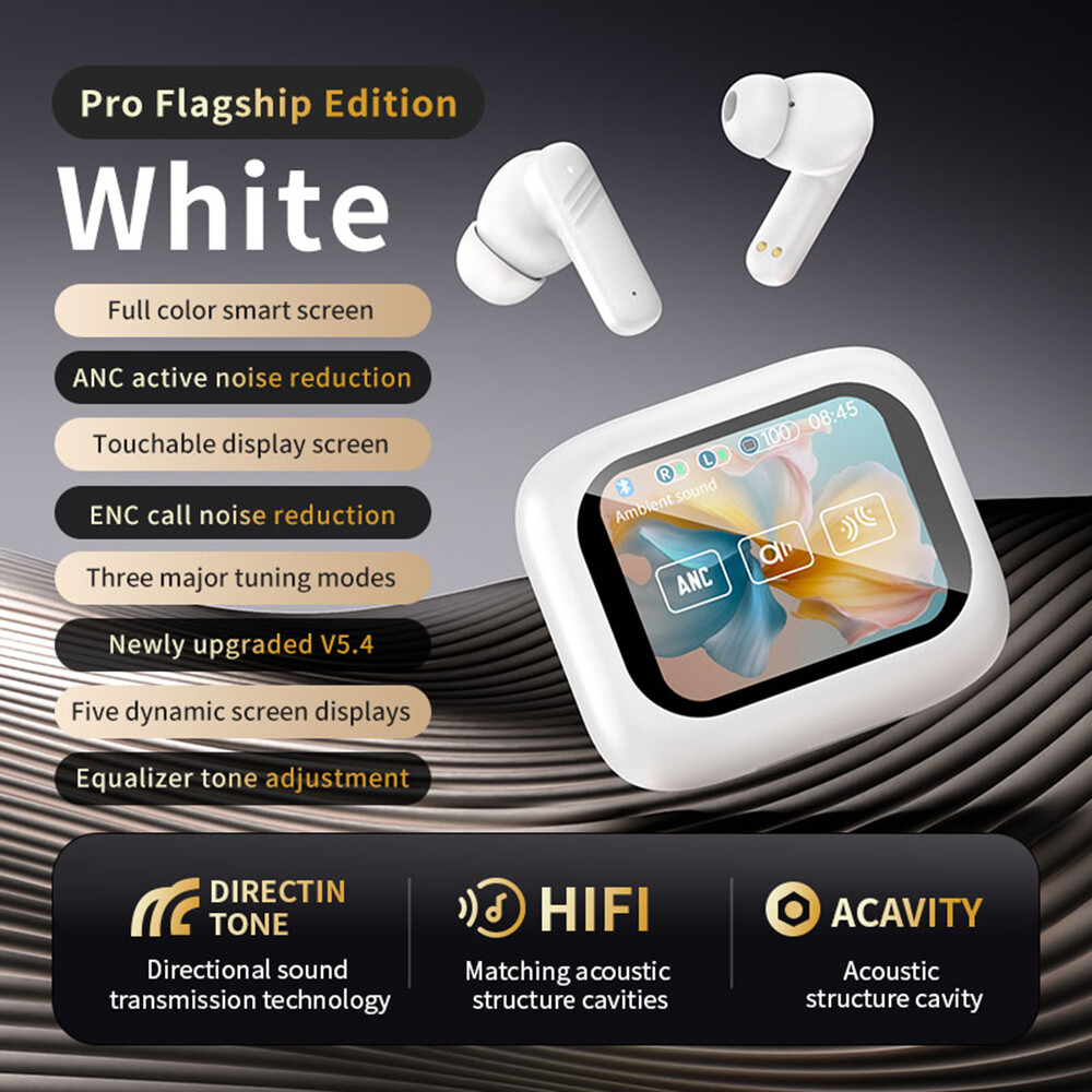 Wireless Headphones TWS LCD Touch Bluetooth 5.4 Headset Noise Cancelling Earbuds