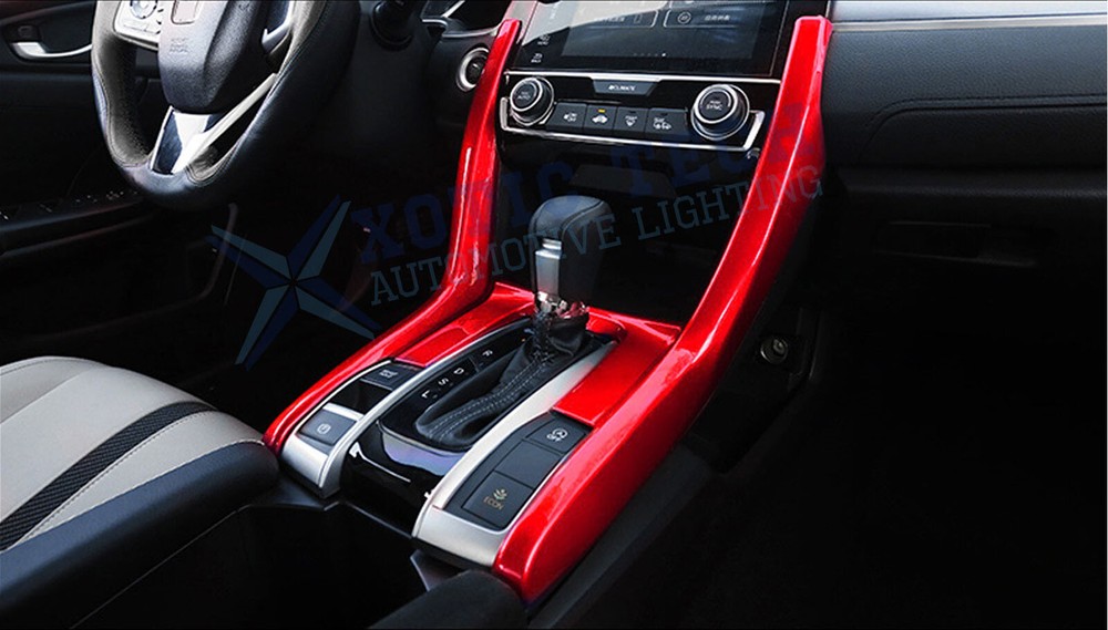 ABS Red Interior Gear Shift Panel Stripe Cover Trims For Honda Civic 2016-2021