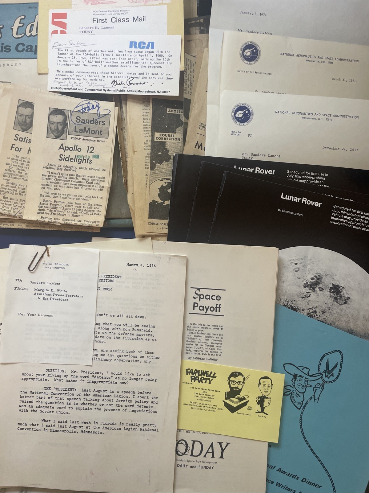 Vintage NASA Space Collectible Lot/Scrapbook - Sanders LaMont Aerospace Writer