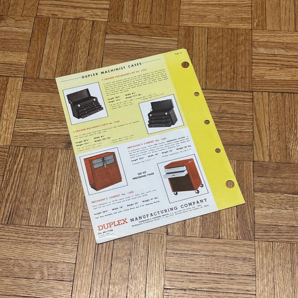 Vintage DUPLEX TOOL BOXES Vendor Brochure - Pendleton Tool - DU 601-7105