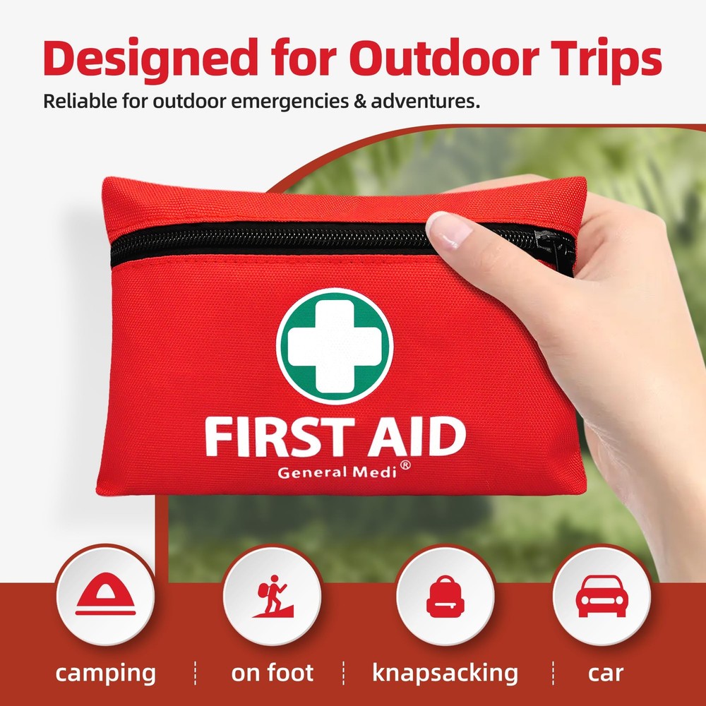 General Medi Mini First Aid Kit, 110 Piece Small 110 Set, Red