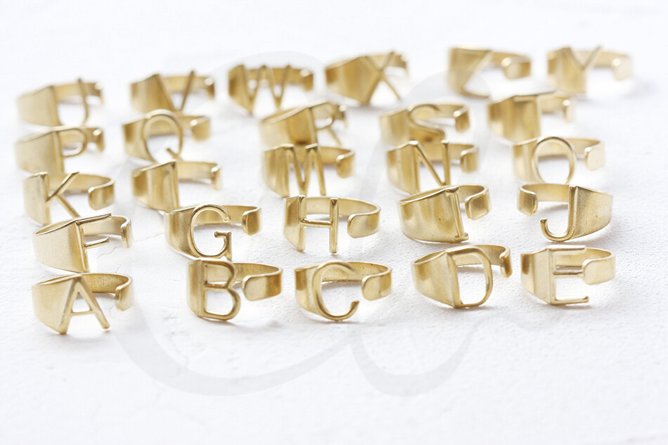 2 Pieces Solid Raw Brass Alphabet Finger Ring Base- Adjustable-Open End (4532C)