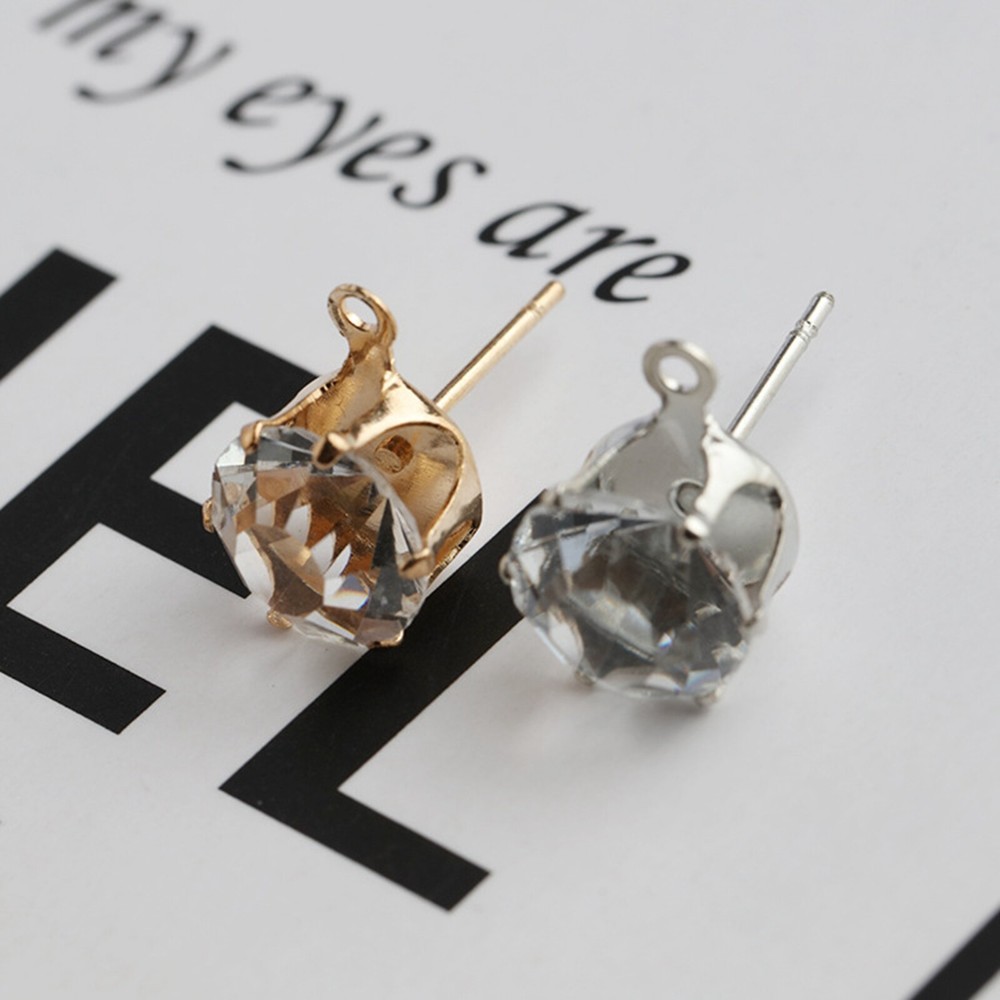 50 Pairs 4mm-8mm Clear Zircon Rhinestone Ear Stud Post Dangle Earring With Loop