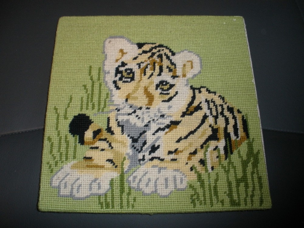 Finished Needlepoint Piece Tiger 9"x9"