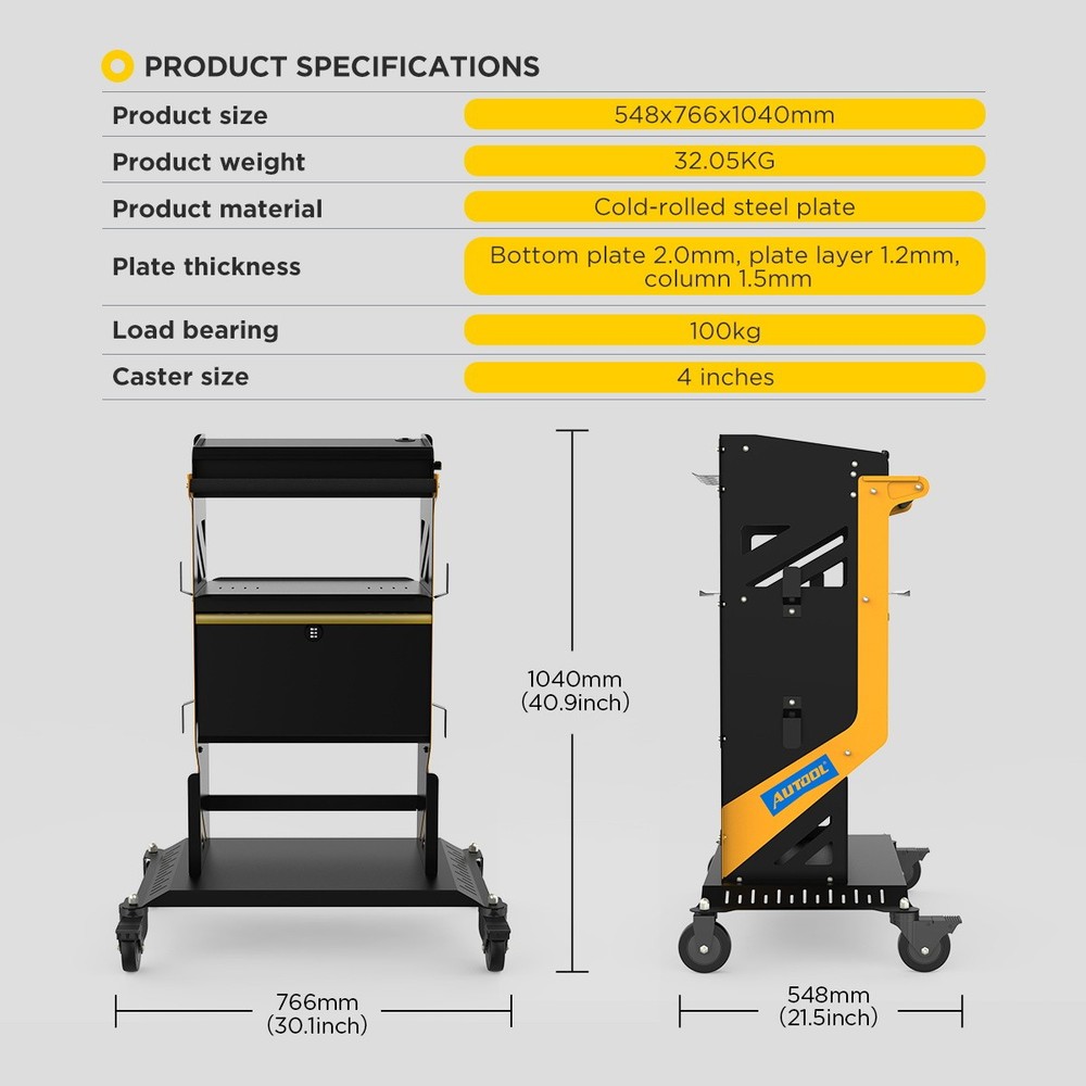 Rolling Tool Cart Mechanic Storage Trolley For ECU Reprogramming Power Supply