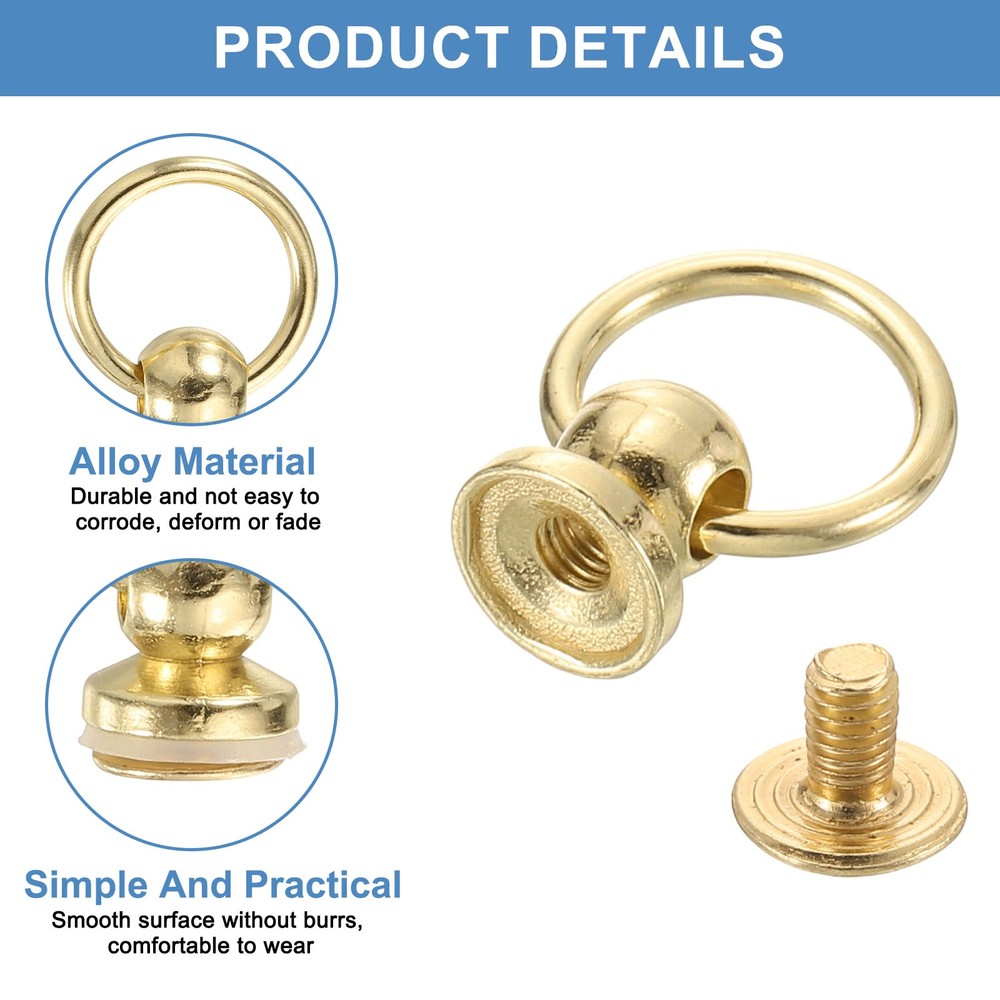 20Pcs Screw Round Head Rivet, 8mm Pull Ring Rivet Fasteners (Light Gold)