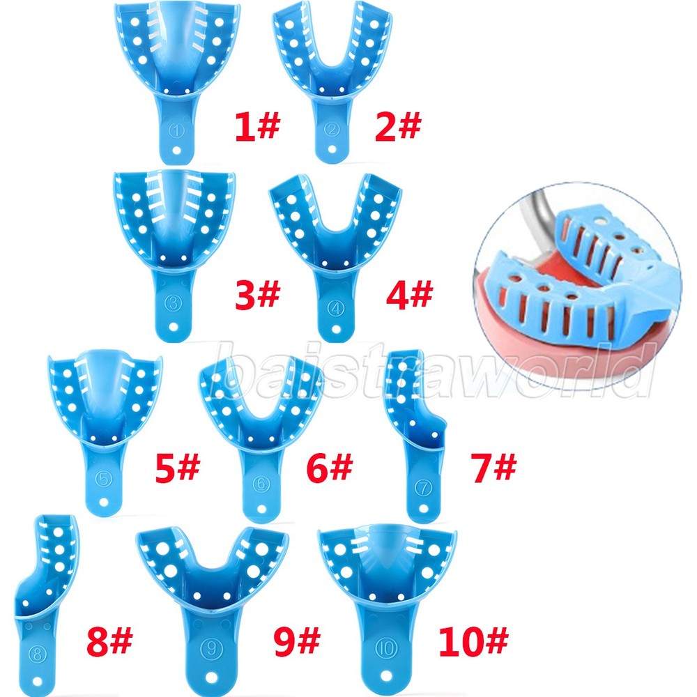 12Pcs/Pack Dental Impression Trays Plastic Perforated Denture Upper/Lower