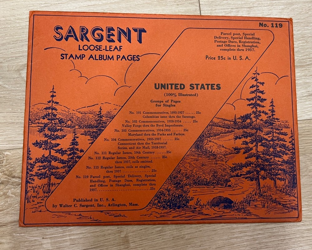 VINTAGE SARGENT LOOSE LEAF STAMP ALBUM PAGES #119 UNITED STATES BOB SUPPLEMENT