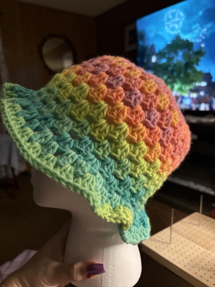 Handmade Crochet Bucket Hat Rainbow Multicolor