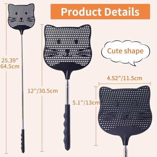 2 Pack Extendable Fly Swatter, 25 inch Long Handle Flyswatters, Plastic 2pack