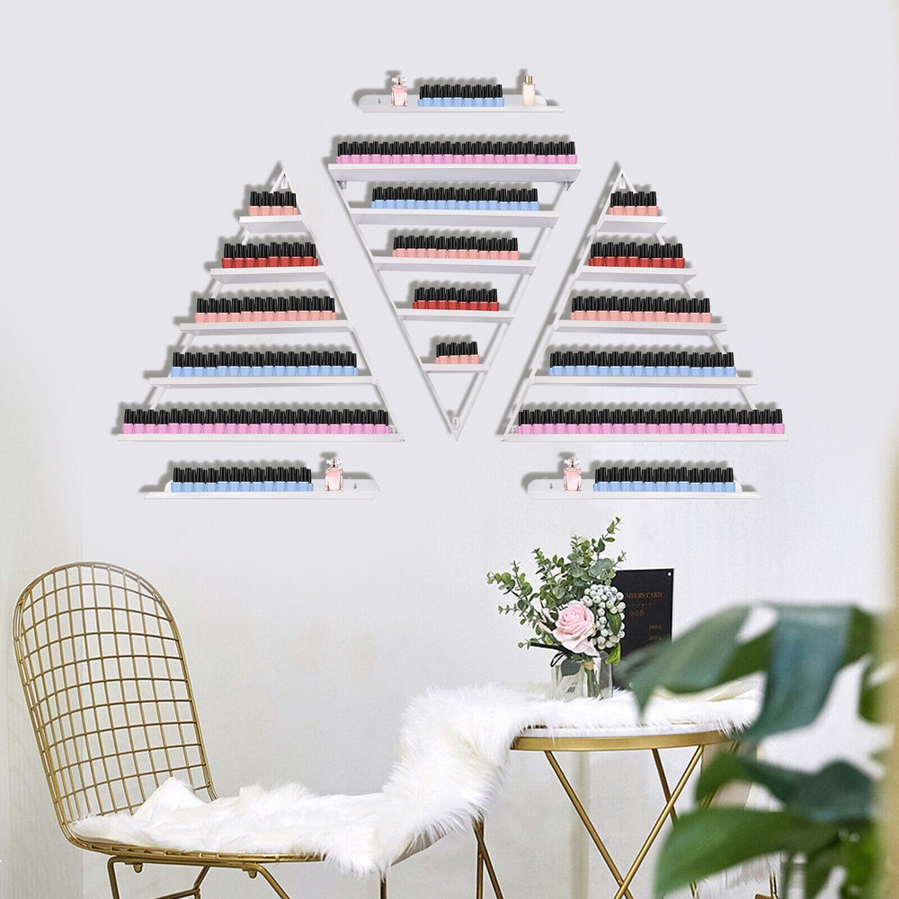 5-Tier Wall-Mounted Triangle Nail Polish Display Rack Set - White