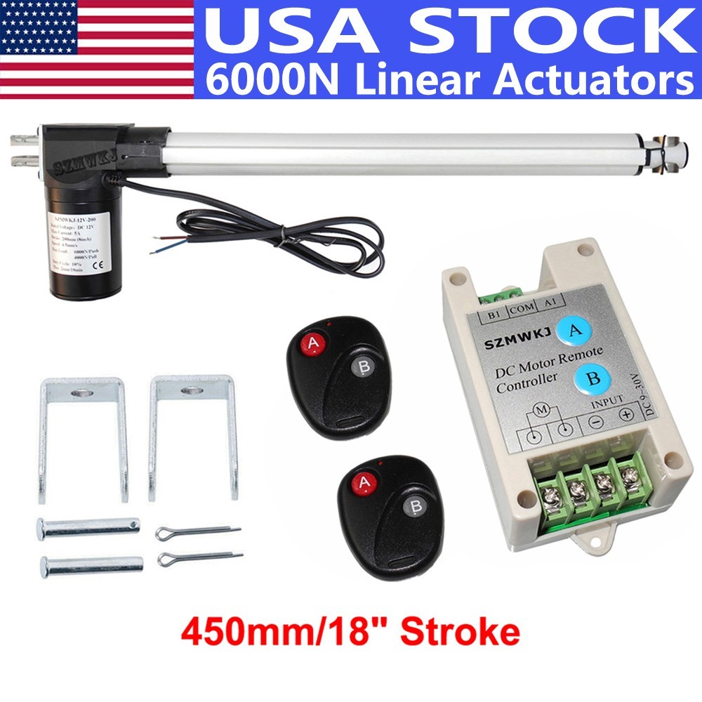 US 6000N 18" Linear Actuator Heavy Duty 12V DC Motor W/ Brackets W/ Controller