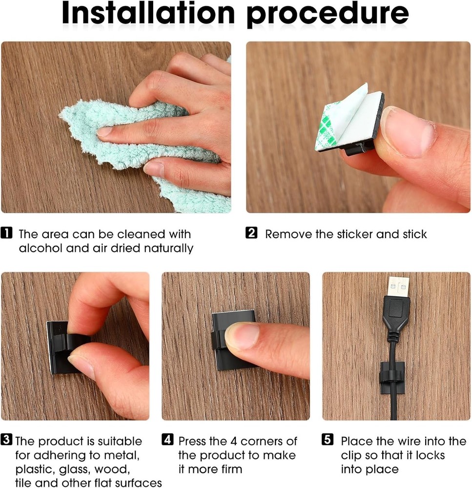 Durable 100-Pack Wire Holders - Self-Adhesive Clips for Neat Cable Management