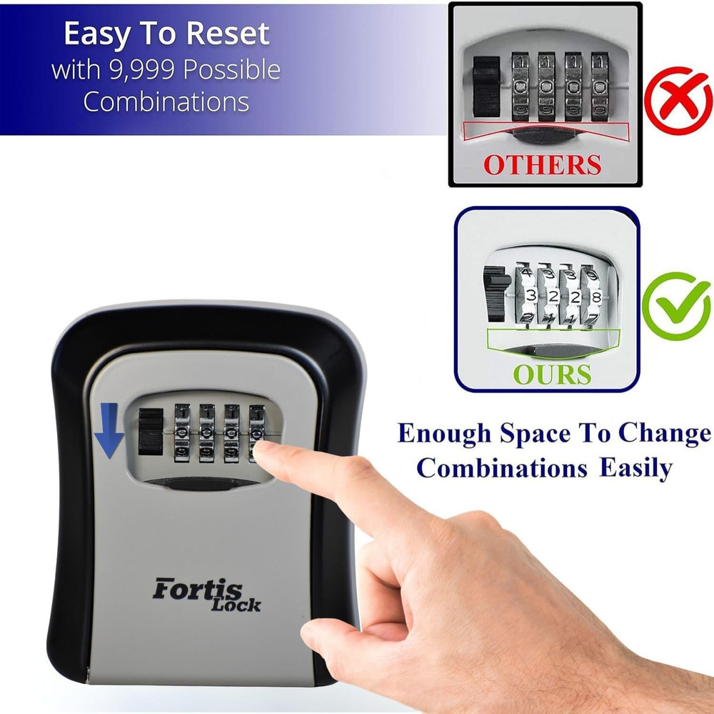 Box for Keys with Code, Wall Mount Combination Key Lock Box, 4-Digit Resettable,