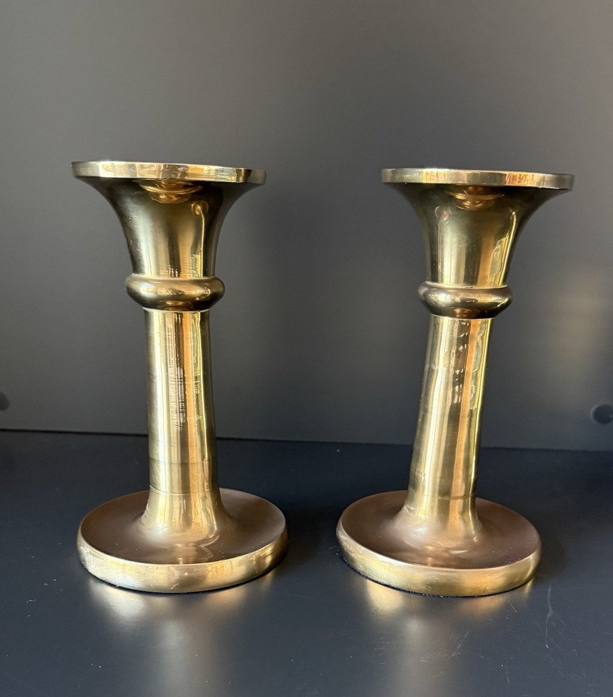 Vintage Solid Brass Candlesticks Pair RIH 7” Taper Candle Holders
