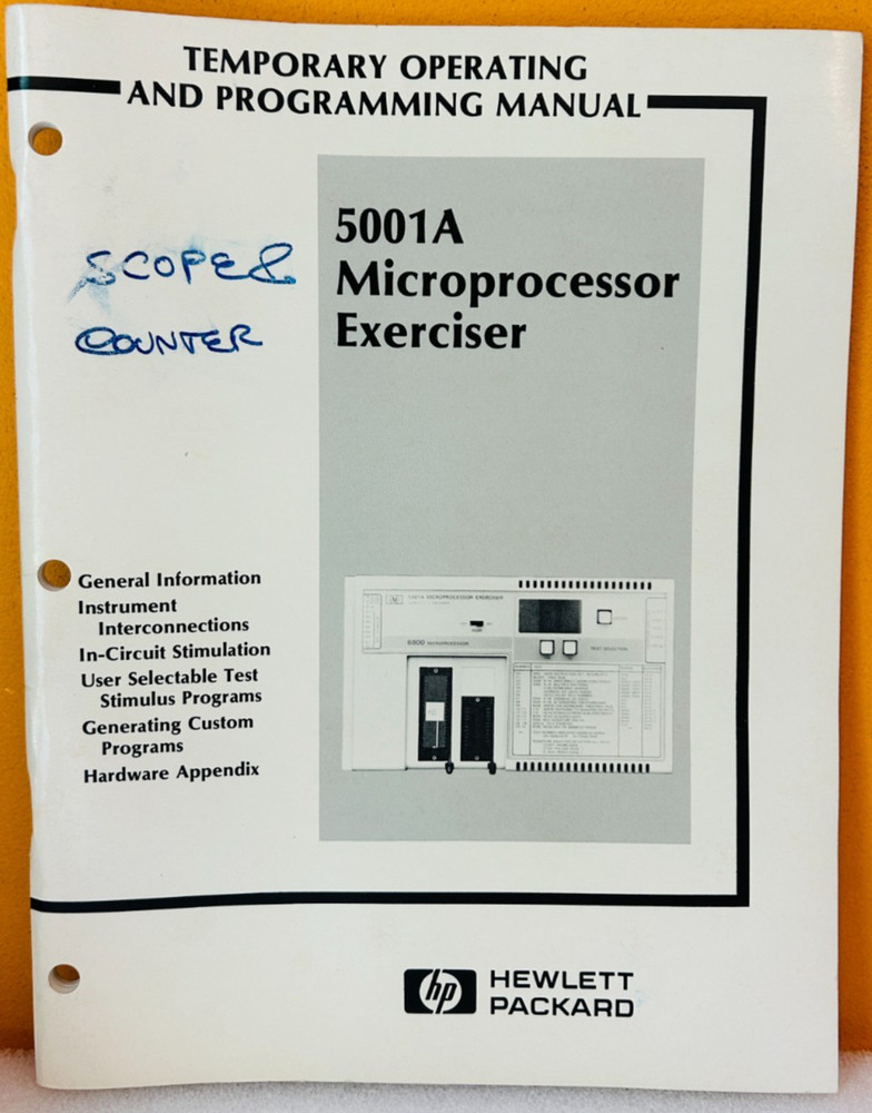 HP 05001-90001 1981 5001A Microprocessor Exerciser Temp Oper. & Service Manual.