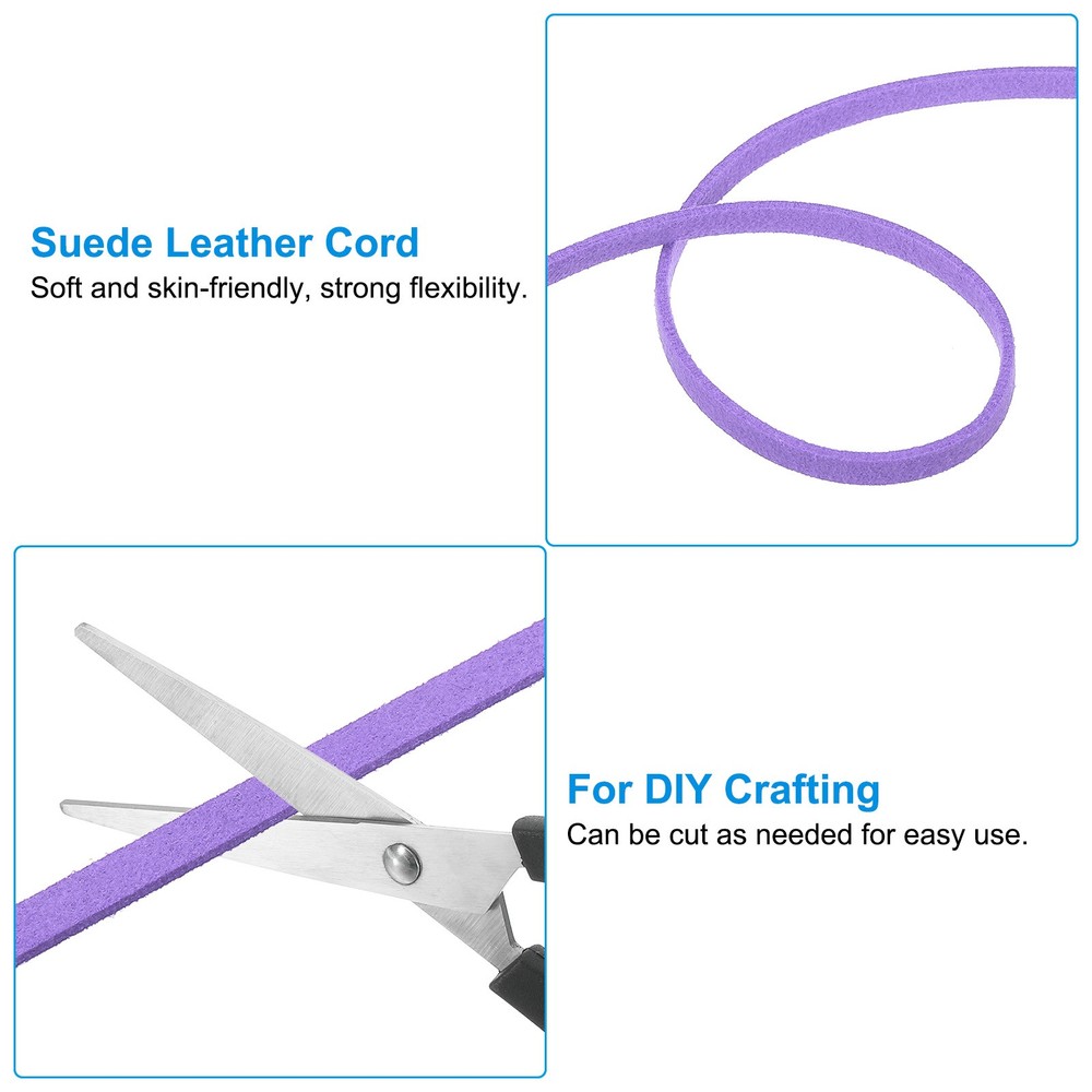 Suede Lanyard String with Roll Spool 5 mm 50 Yard, Flat Microfiber Cord, Purple