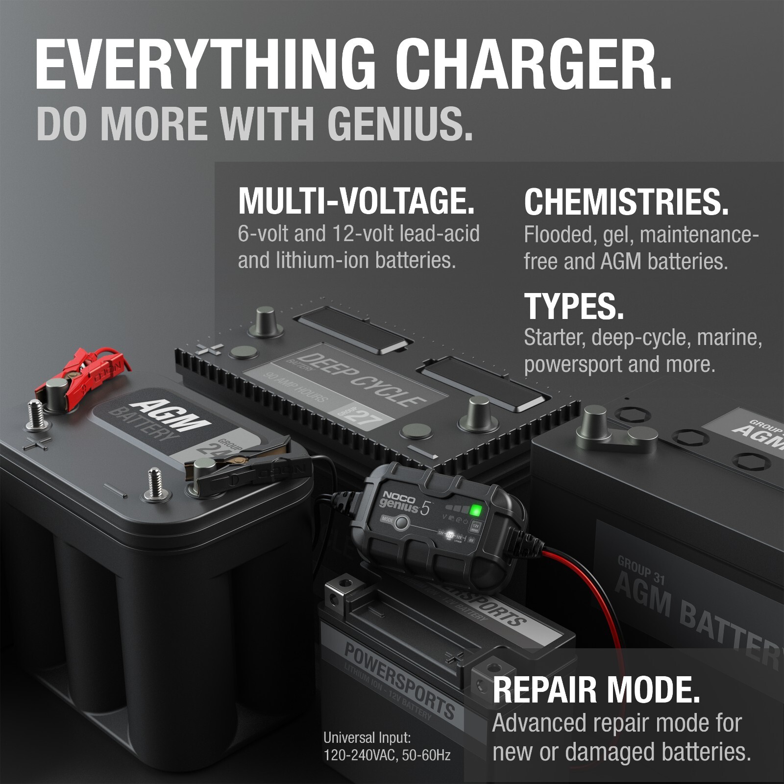 NOCO GENIUS5 6V/12V 5A Smart Battery Charger, Trickle Charger and Maintainer