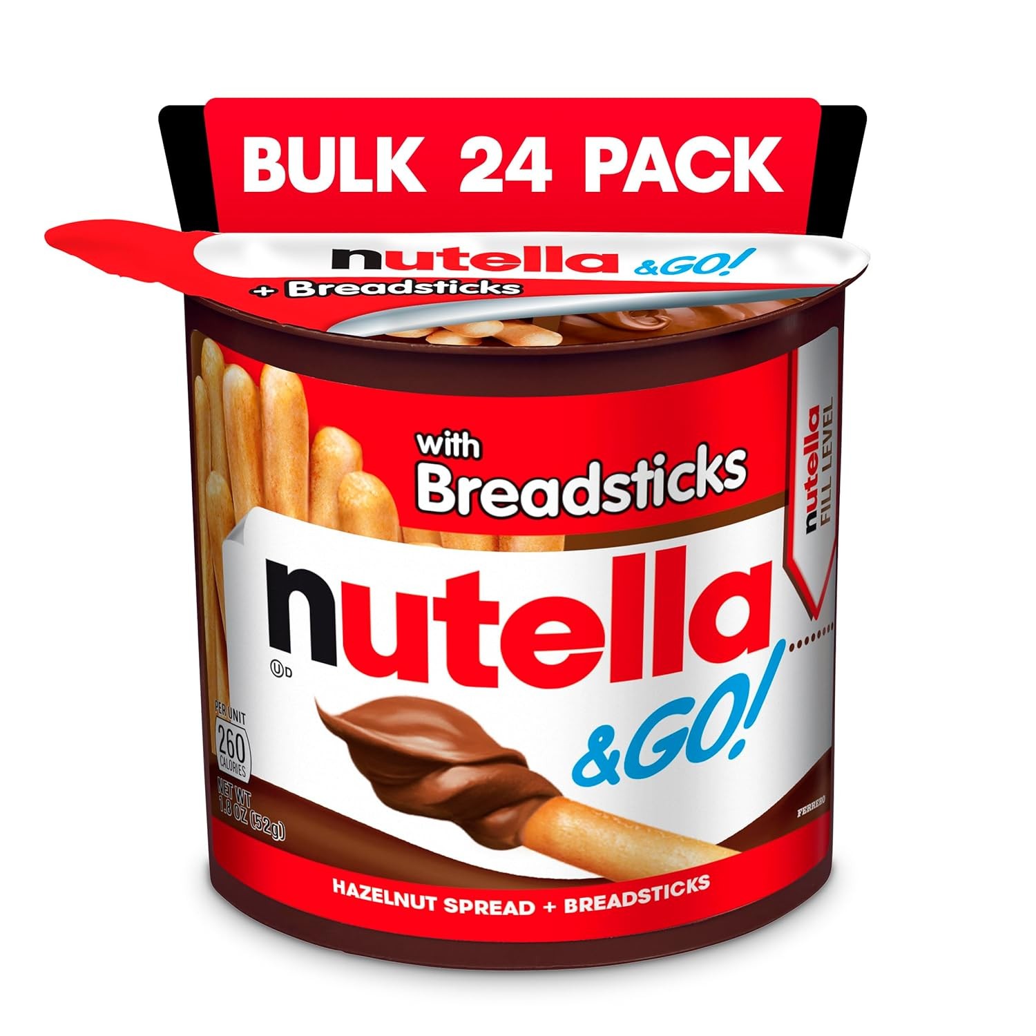 Nutella & GO! Bulk 24 Pack, Hazelnut and Cocoa Spread with Breadsticks,...