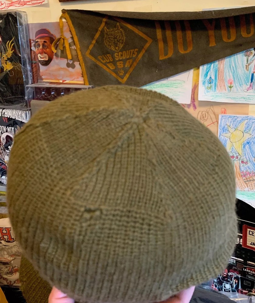 Vintage WWII US ARMY OD Green Wool Full Face Mask Toque Balaclava Watch Cap Rare