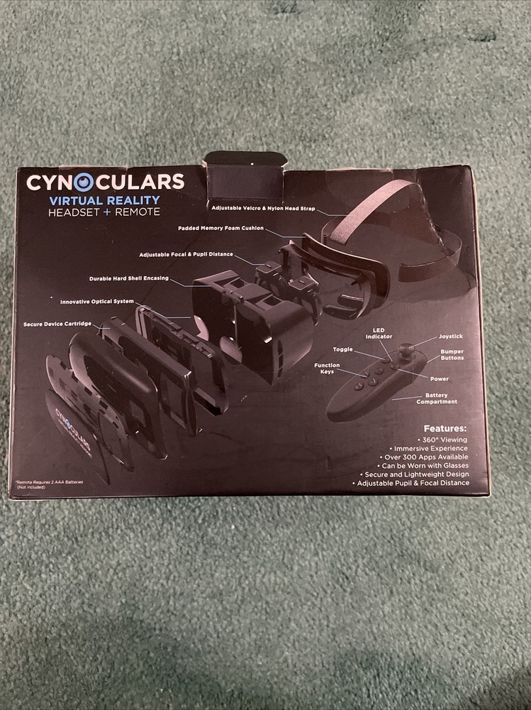 3D Cynoculars Virtual Reality Headset With Wireless Gaming Remote Control Used