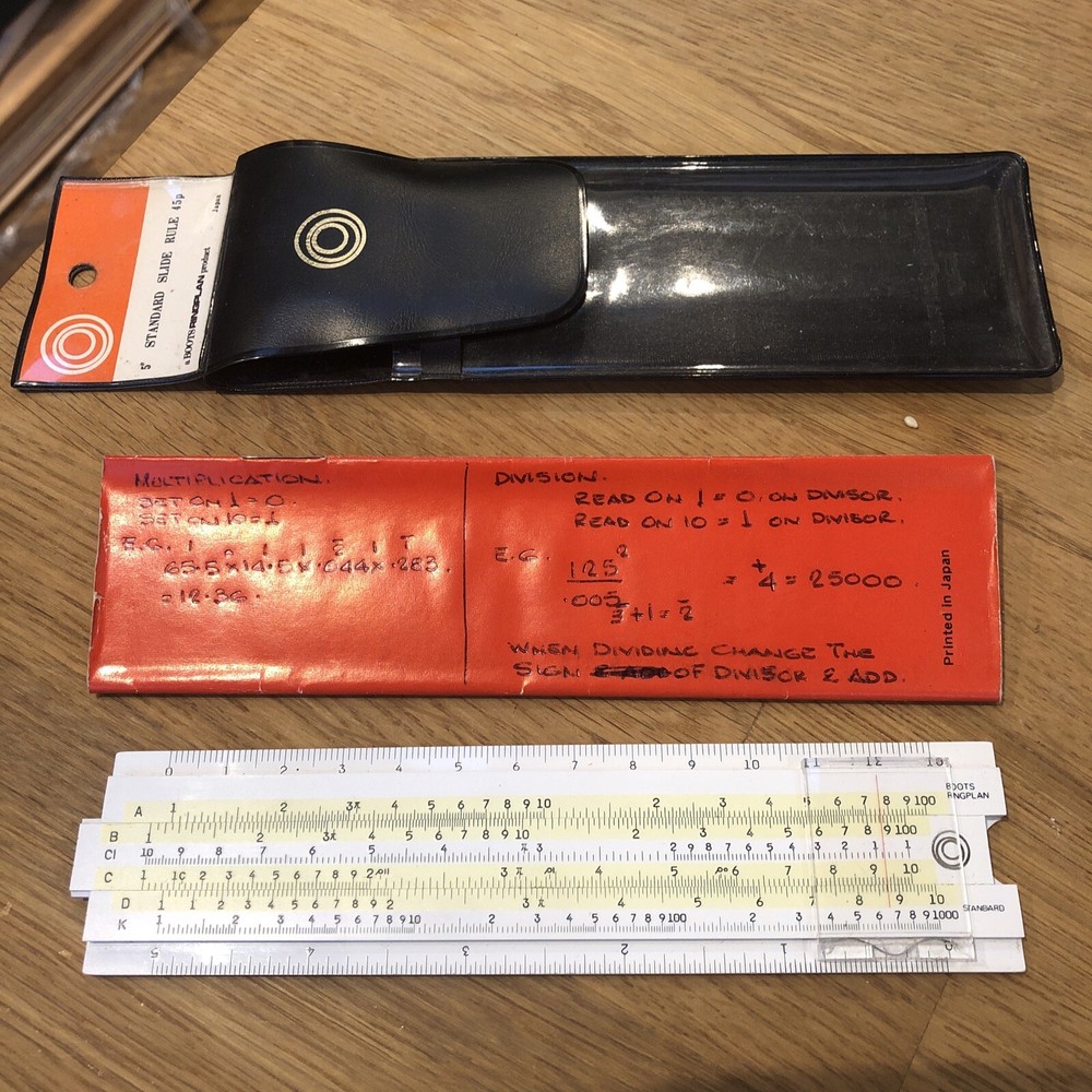 Boots Ringplan Precision Slide Rule with Case & Manual Vintage