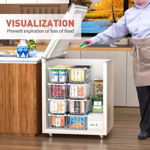 Freezer Organizer Bins with Foldable Handle Pack Stackable Freezer 8 White