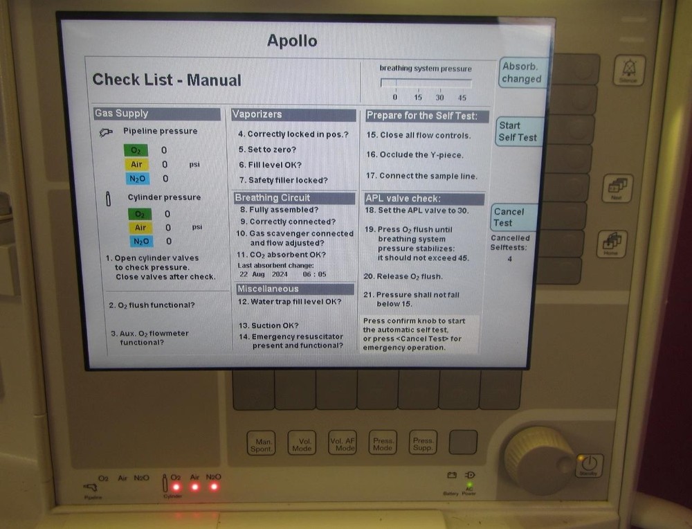 Drager Apollo Continuous Flow Anesthesia Machine w/ Breathing System & Module
