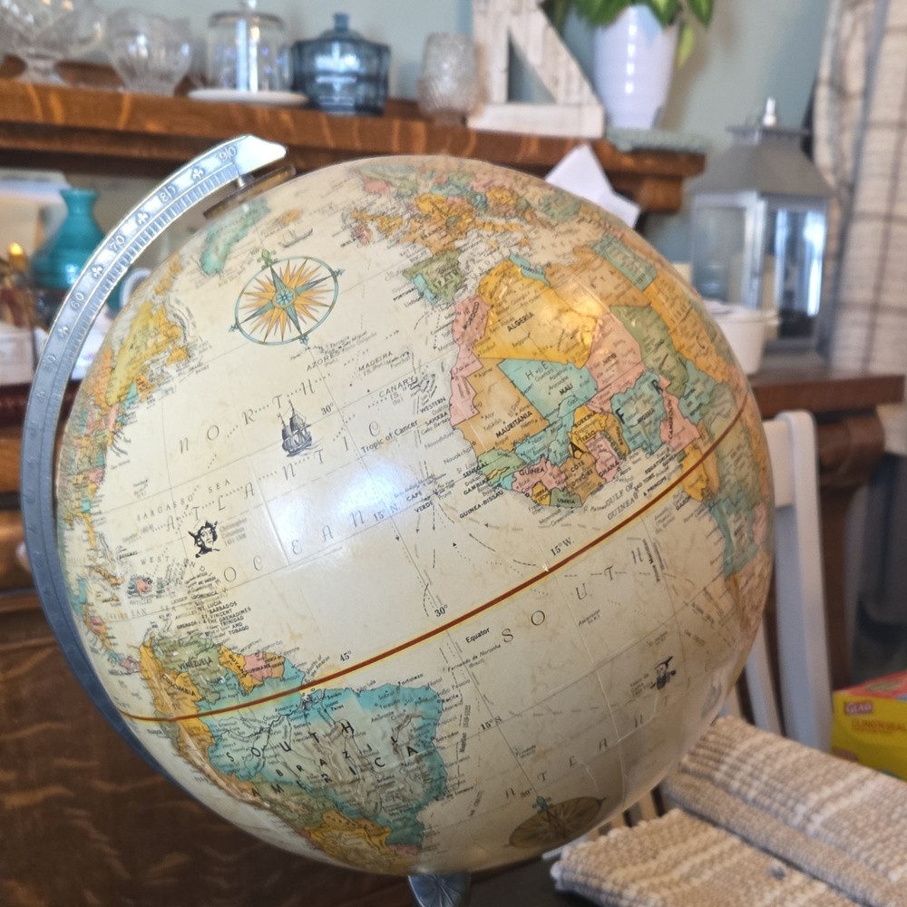 Antique Style Rotating Tabletop Globe Multicolor Semi-Meridian Mount Medium