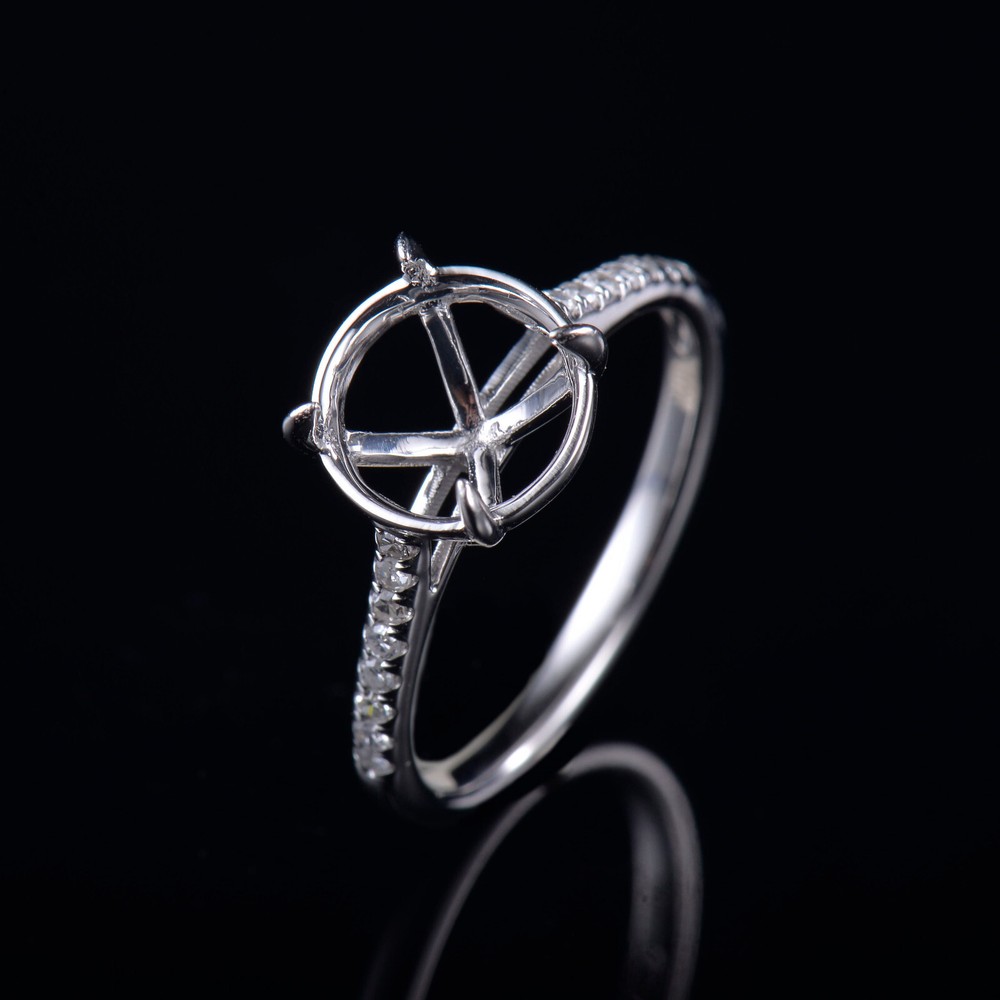 Solid 14K White Gold Natural Diamond Semi Mount Ring Setting Round 9.0mm