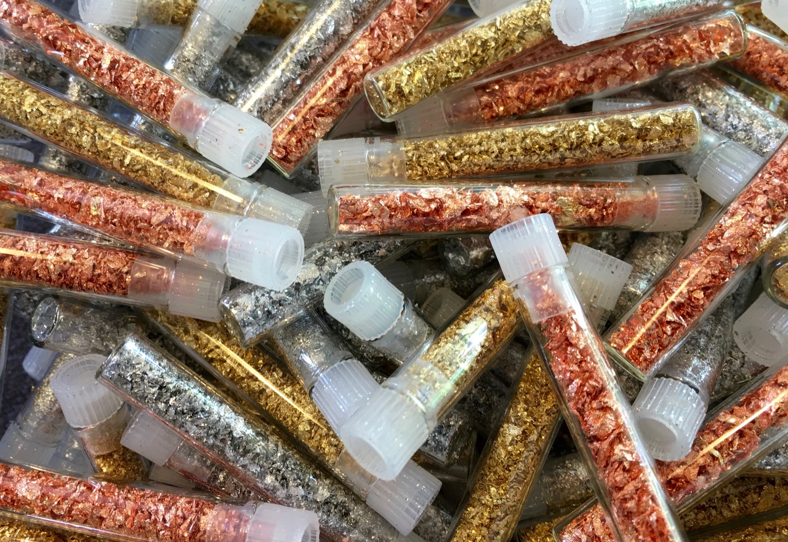 2 Gold + 2 Silver + 2 Copper Flake Vials... Lowest Price online !!