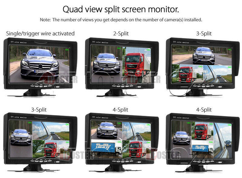 7" Quad Split Monitor+4x SideView Backup Camera System For Semi Truck Trailer RV