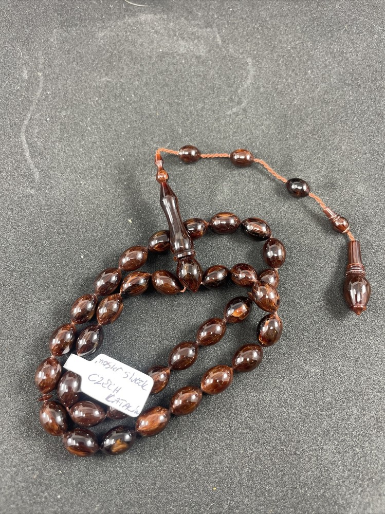 Tesbih Prayer Beads Vintage Hand Made Czech Catalin Master Siverekli Mahmut 12x8