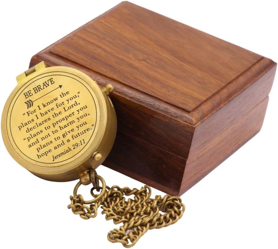 Solid Brass Directional Engraved Compass Baptism First Communion Christian