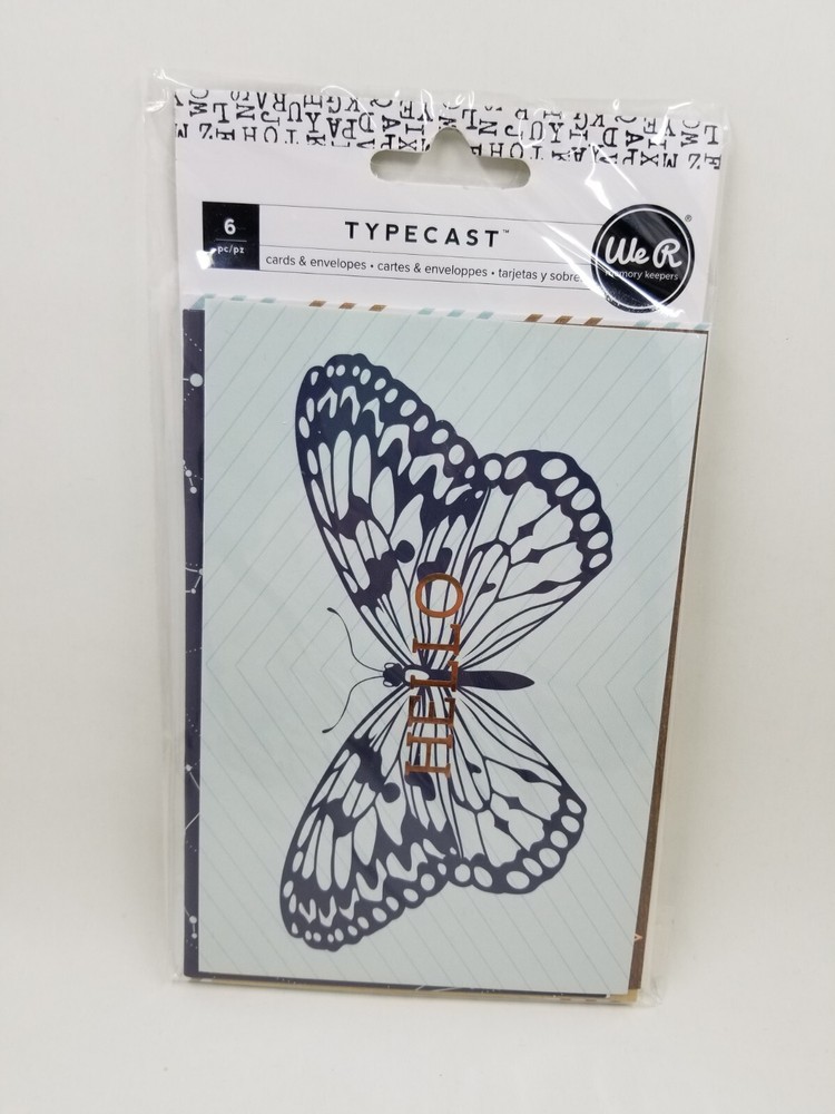 CR6 WE R MEMORY KEEPERS TYPECAST 6 PC CARDS AND ENVELOPES SET