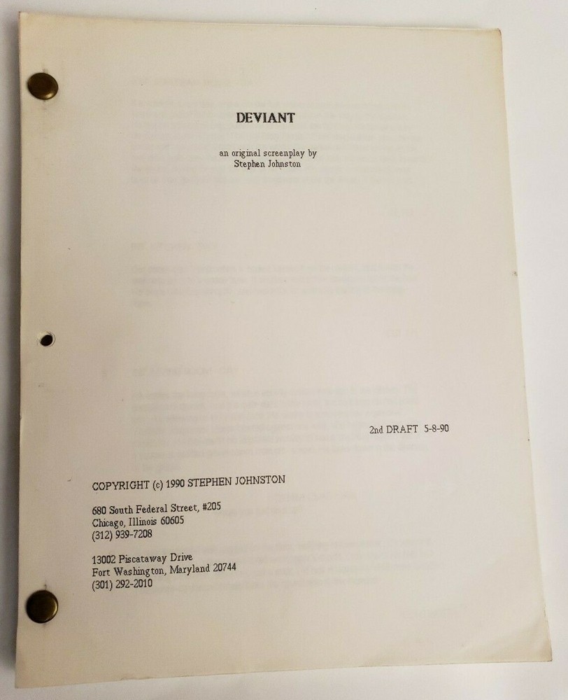DEVIANT / Stephen Johnston 1990 Unproduced Movie Script Screenplay, 2nd Draft