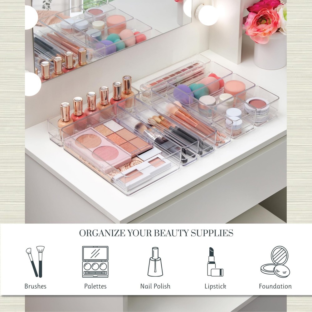 SimpleSort 10-Piece Stackable Clear Drawer Organizer Set | Multi-size Trays |...