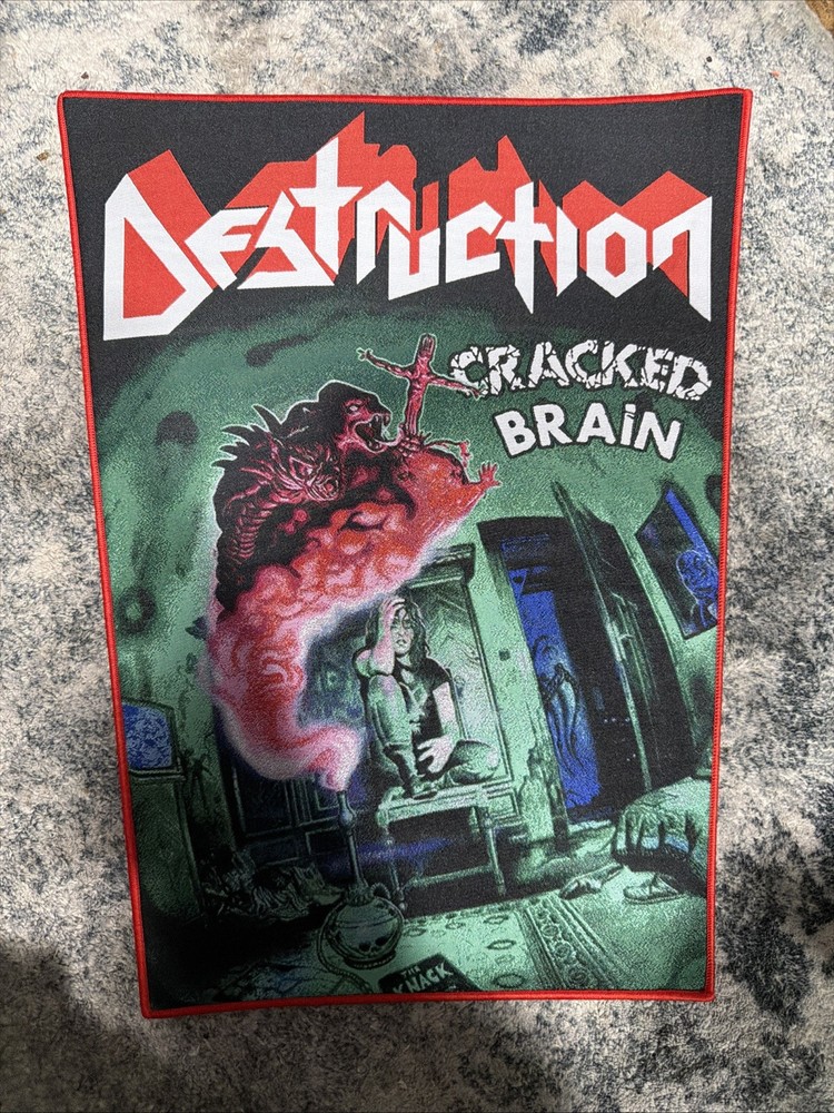 DESTRUCTION, CRACKED BRAIN - Large Sew On Back Patch Red Border