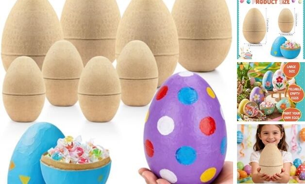 8 Pcs Large Paper Mache Easter Eggs for Crafts Fillable 4 Large Plus & 4 Large