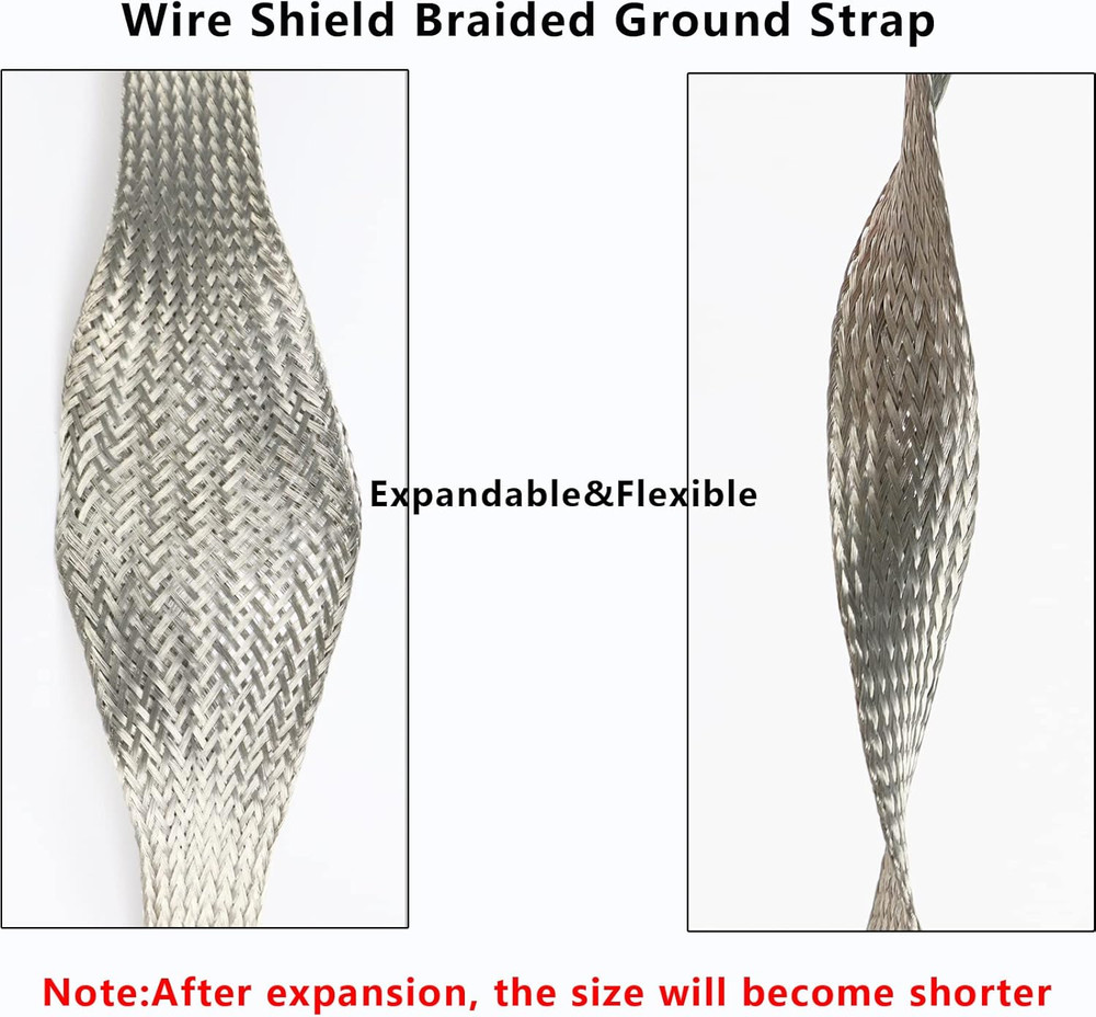 Wire Shielding Braid Ground Strap Tinned Copper Metal Cable Sleeve Mesh Elect...