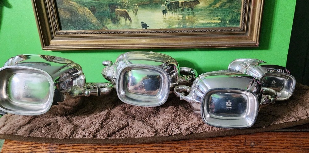 😎NICE! GORHAM ANTIQUE SHELL & GADROON SILVERPLATED 4pc COFFEE & TEA SET☕️🍵🍚🥛