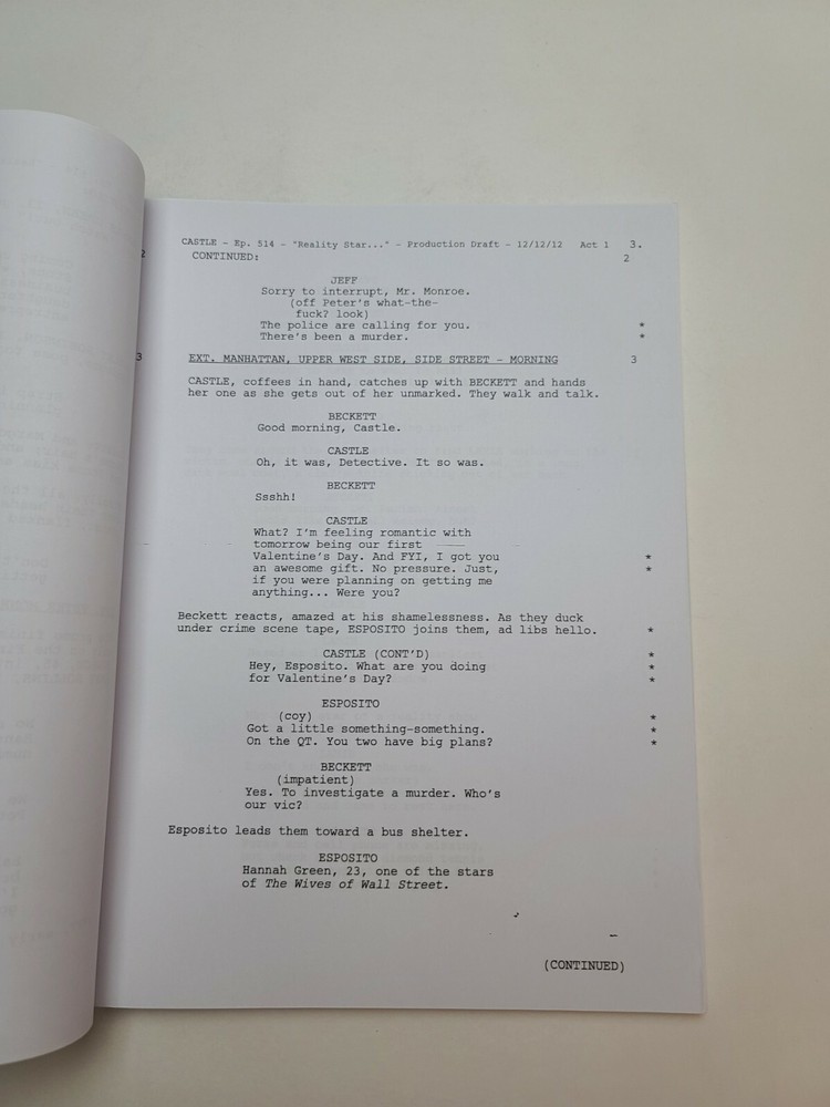 CASTLE / David Grae TV Script, Patrick Fabian episode "Reality Star Struck"