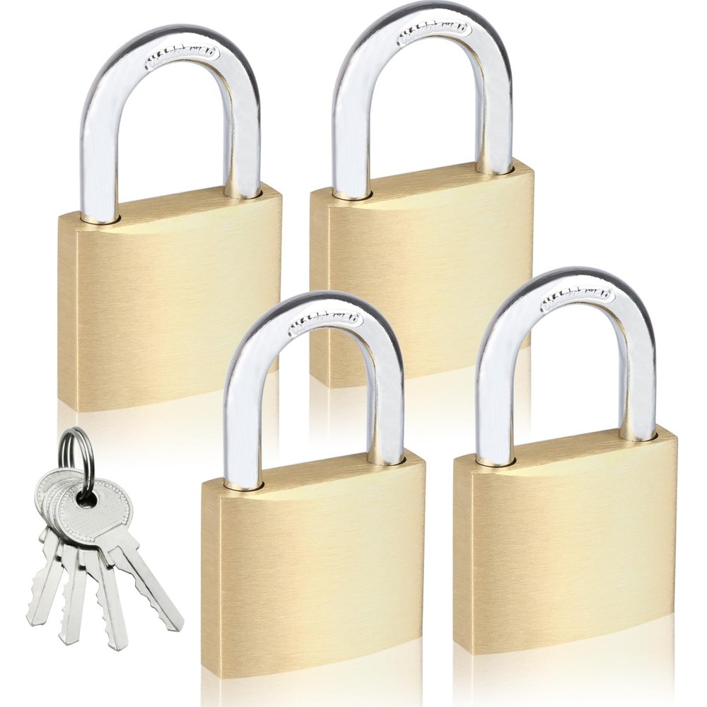 4-Pack Solid Brass Padlocks Keyed Alike 1.5" Weatherproof Locker Locks w/ Keys