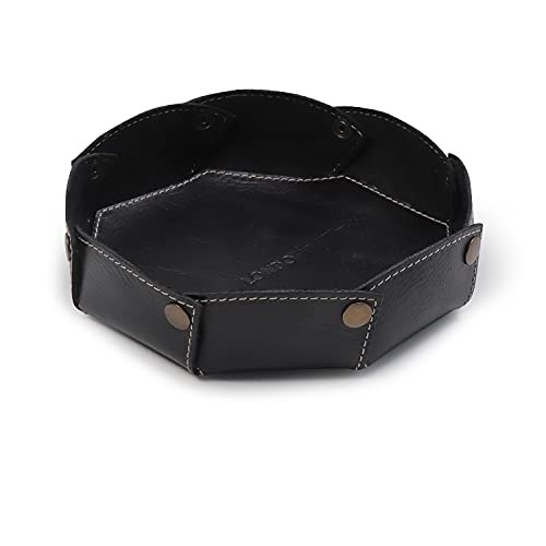 Genuine Leather Round Tray Organizer - Practical Storage Box for Wallets, Black
